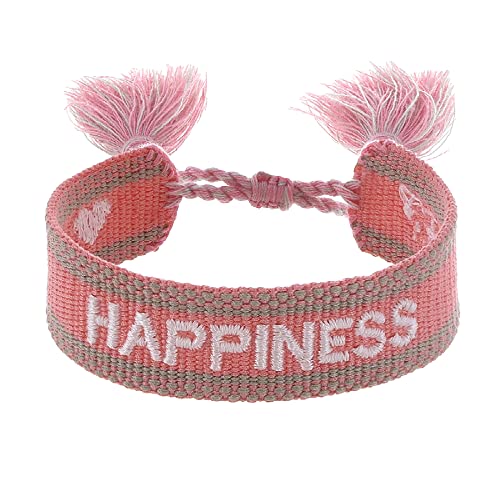 Engelsrufer Damen Armband aus Polyester und Baumwolle in rot weiß mit HAPPINESS Stickerei - Kordelverschluss - größenverstellbar von Engelsrufer