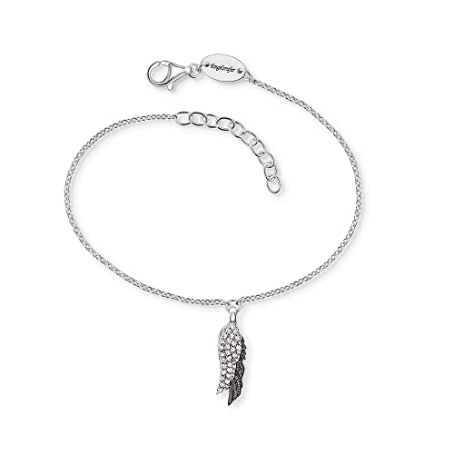 Engelsrufer Damen Armband aus Sterling Silber und Flügel Anhänger Duo Silber und Schwarz - mit 27 Zirkonia Steinen besetzt - Karabinerverschluss - längenverstellbar - nickelfrei von Engelsrufer