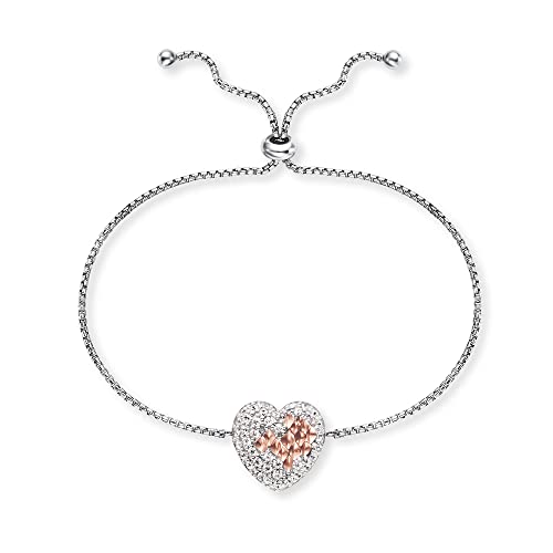 Engelsrufer Damen Armband aus Sterling Silber und Herz Anhänger Bicolor - besetzt mit 38 Zirkonia Steinen - Verstellbarer Schiebeverschluss - nickelfrei - Länge: 24 cm von Engelsrufer