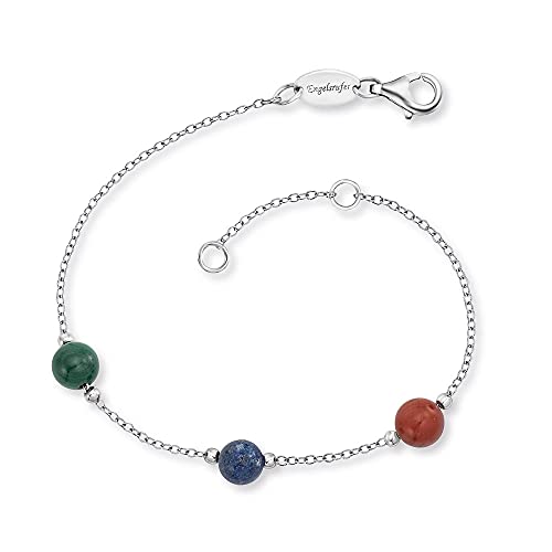 Engelsrufer Damen Armband aus Sterling Silber und drei Kraftsteinen Malachit, Lapislazuli, Roter Jaspis, Karabinerverschluss, in zwei Längen verstellbar, nickelfrei, ERB-LILGEM-3ST-02 von Engelsrufer