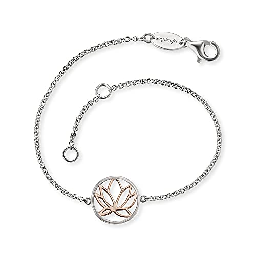 Engelsrufer Damen-Armband mit Lotus Blumen Motiv Anhänger, verziert mit plattiertem Roségold, aus 925er Sterling Silber, Karabinerverschluss, Länge: 19cm, ERB-LILLOTUS-BICOR von Engelsrufer