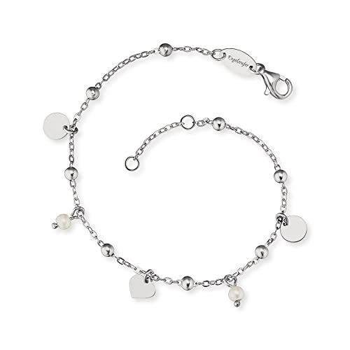 Engelsrufer Damen Armband silber aus Sterling Silber - silberne Charm Elemente und Muschelkern Perlen Anhänger - Karabinerverschluss - in zwei Längen verstellbar - nickelfrei von Engelsrufer