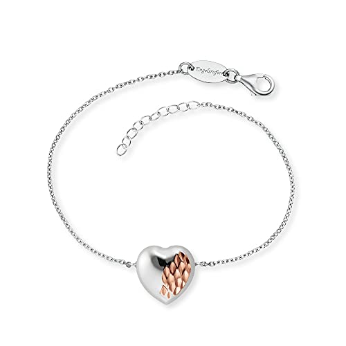 Engelsrufer Damen Armband silber aus Sterling Silber und bicolor Herz Anhänger silber roségold - Karabinerverschluss - in drei Längen verstellbar - nickelfrei von Engelsrufer