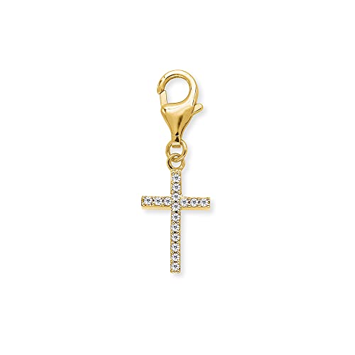 Engelsrufer Damen Charm Anhänger Kreuz vergoldet aus Sterling Silber - besetzt mit 16 Zirlonia Steinen - Karabinerverschluss - nickelfrei - Größe: 12mm von Engelsrufer