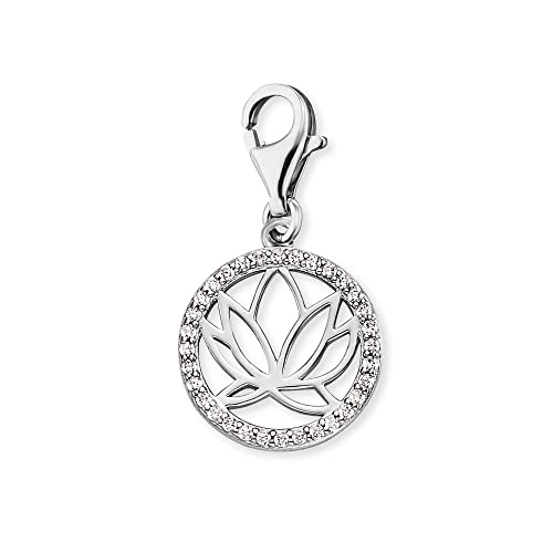 Engelsrufer Damen Charm Anhänger Lotusblüte Silber aus Sterling Silber - besetzt mit 32 Zirkonia Steinen - Karabinerverschluss - nickelfrei von Engelsrufer