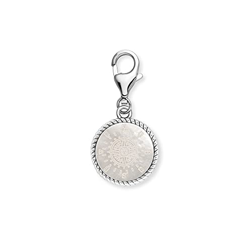 Engelsrufer Damen Charm Anhänger Windrose aus Sterling Silber mit Kompass Anhänger aus Perlmutt- Karabinerverschluss - nickelfrei - Größe: 12mm von Engelsrufer