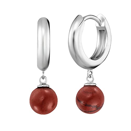 Engelsrufer Damen Creole aus Sterling Silber mit Roter Jaspis Perle Anhänger, Clipverschluss, nickelfrei, 13mm, ERE-RJ-CR von Engelsrufer