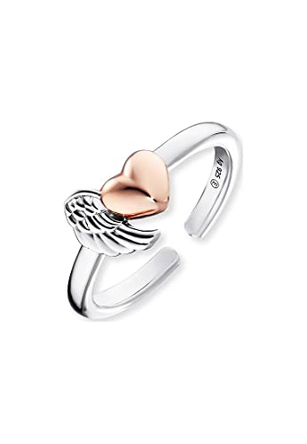 Engelsrufer Damen Ring aus Sterling Silber mit Flügel und Herz, rosévergoldet, größenverstellbar, nickelfrei, Symbol für Liebe und Schutz von Engelsrufer