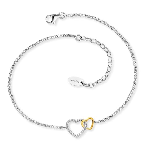 Engelsrufer Damen Fußkettchen Bicolor aus Sterling Silber mit Herz Anhänger - Karabinerverschluss - in zwei Längen verstellbar - nickelfrei - Größe: 22+5cm von Engelsrufer