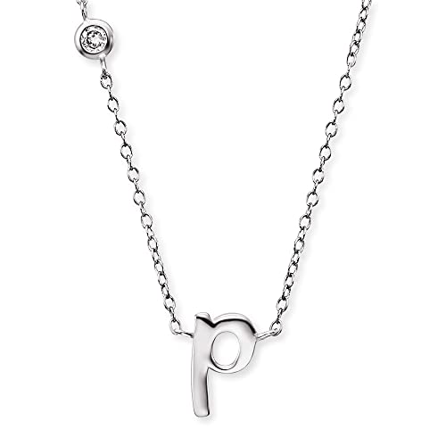Engelsrufer Halskette aus Sterling Silber mit Anhänger Buchstabe P - besetzt mit einem Zirkonia Stein - in zwei Längen verstellbar - Länge: 44cm von Engelsrufer