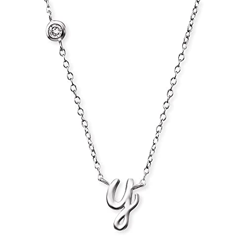 Engelsrufer Damen Halskette aus Sterling Silber mit Anhänger Buchstabe Y - besetzt mit einem Zirkonia Stein - in zwei Längen verstellbar - Länge: 44cm von Engelsrufer