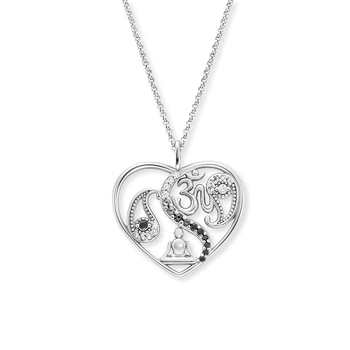Engelsrufer Damen Halskette aus Sterling Silber mit Anhänger Yin Yang Herz – besetzt mit funkelnden Zirkonia Steinen – Länge: 42+4+4 cm von Engelsrufer