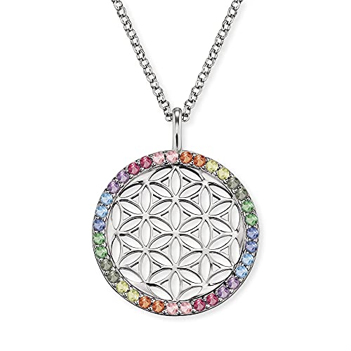 Engelsrufer Damen Halskette aus Sterling Silber mit Lebensblume Anhänger - besetzt mit 35 multicolor Zirkonia Steinen - Karabinerverschluss - längenverstellbar - nickelfrei von Engelsrufer