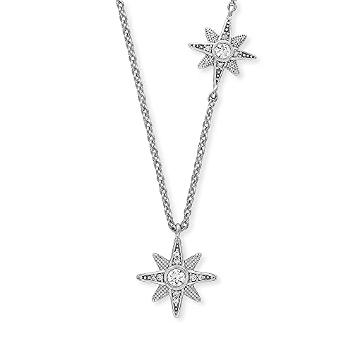 Engelsrufer Damen Halskette aus Sterling Silber mit zwei Stern Motiv Anhängern - besetzt mit 14 Zirkonia Steinen - Karabinerverschluss - nickelfrei von Engelsrufer