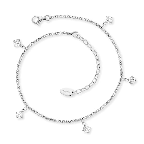 Engelsrufer Damen Keep it so simple Fußkettchen aus Sterling Silber, mit 5 Zirkonia-Anhänger, Karabinerverschluss, längenverstellbar, nickelfrei, Größe: 22+5cm von Engelsrufer
