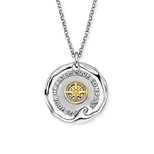 Engelsrufer Damen Halskette Aloha aus Sterling Silber mit rundem Bicolor Let your Heart be your Compass Anhänger - Karabinerverschluss - in drei Längen verstellbar - nickelfrei von Engelsrufer