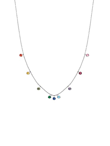 Engelsrufer Damen Kugel Halskette aus Sterling Silber - besetzt mit 9 Zirkonia Steinen Multicolor - in zwei Längen verstellbar- Karabinerverschluss von Engelsrufer