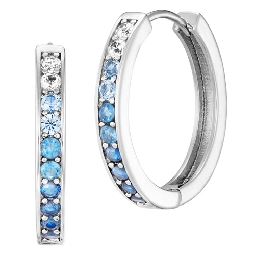 Engelsrufer Damen Ocean Creolen aus Sterling Silber - besetzt mit 26 weißen bis blauen Zirkonia Steinen - Clipverschluss - nickelfrei von Engelsrufer