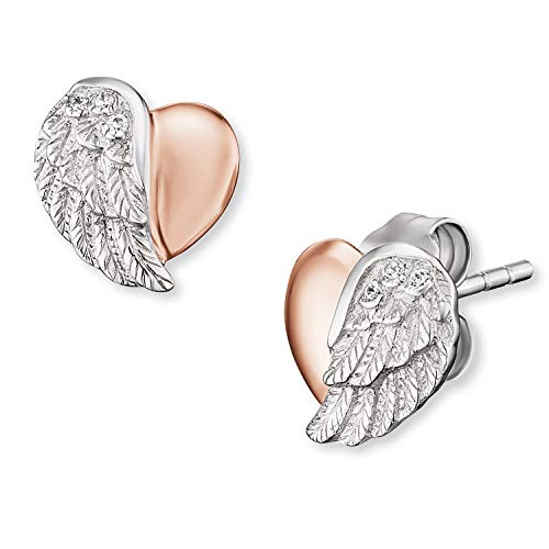 Engelsrufer Damen Ohrringe Ohrstecker Herzflügel Bicolor aus Sterling Silber, Steckverschluss, besetzt mit 6 weißen Zirkonia Steinen, nickelfrei, 9mm, ERE-LILHEARTWING-BI von Engelsrufer