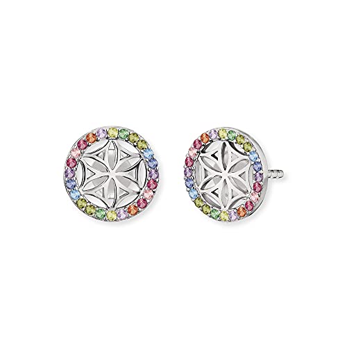 Engelsrufer Damen Ohrringe Ohrstecker Lebensblume aus Sterling Silber - Steckverschluss - besetzt mit 48 multicolor Zirkonia Steinen - nickelfrei - 10mm von Engelsrufer