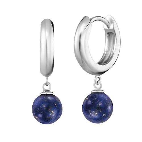 Engelsrufer Damen Creole aus Sterling Silber mit dunkelblauem Lapislazuli Perle Anhänger, Clipverschluss, nickelfrei, 13mm, ERE-LP-CR von Engelsrufer