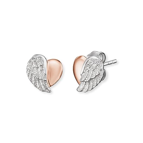 Engelsrufer Damen Ohrringe Ohrstecker Herzflügel Bicolor aus Sterling Silber, Steckverschluss, besetzt mit 6 weißen Zirkonia Steinen, nickelfrei, 9mm, ERE-LILHEARTWING-BI von Engelsrufer