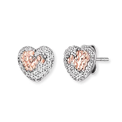 Engelsrufer Damen Ohrstecker Bicolor aus Sterling Silber in silber und roségold - Steckverschluss - besetzt mit 50 weißen Zirkonia Steinen - nickelfrei - 9mm von Engelsrufer