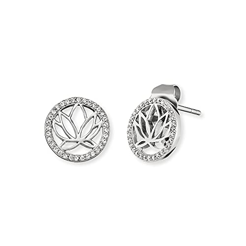 Engelsrufer Damen-Ohrstecker mit Lotusblumen Motiv und 64 weißen Zirkonia Steinen verziert, aus Sterling Silber, Durchmesser: 1,1 cm, ERE-Lotus-ZI-ST von Engelsrufer