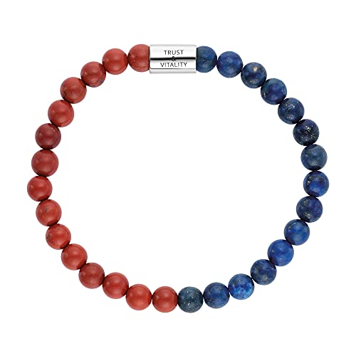 Engelsrufer Damen Stretch-Armband aus Sterling Silber mit 30 echten Edelstein Perlen Roter Jaspis und Lapislazuli - Trust & Vitality Gravur - nickelfrei - Größe: M von Engelsrufer