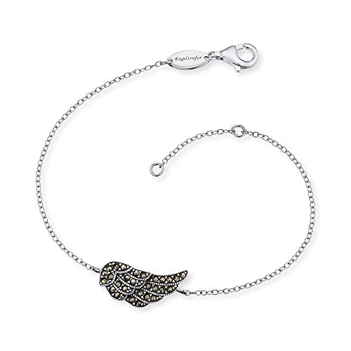 Engelsrufer Damen Armband aus Sterling Silber und Engelsflügel Anhänger silber schwarz - bestückt mit 28 Markasit Steinen - Karabinerverschluss - in zwei Längen verstellbar - nickelfrei von Engelsrufer