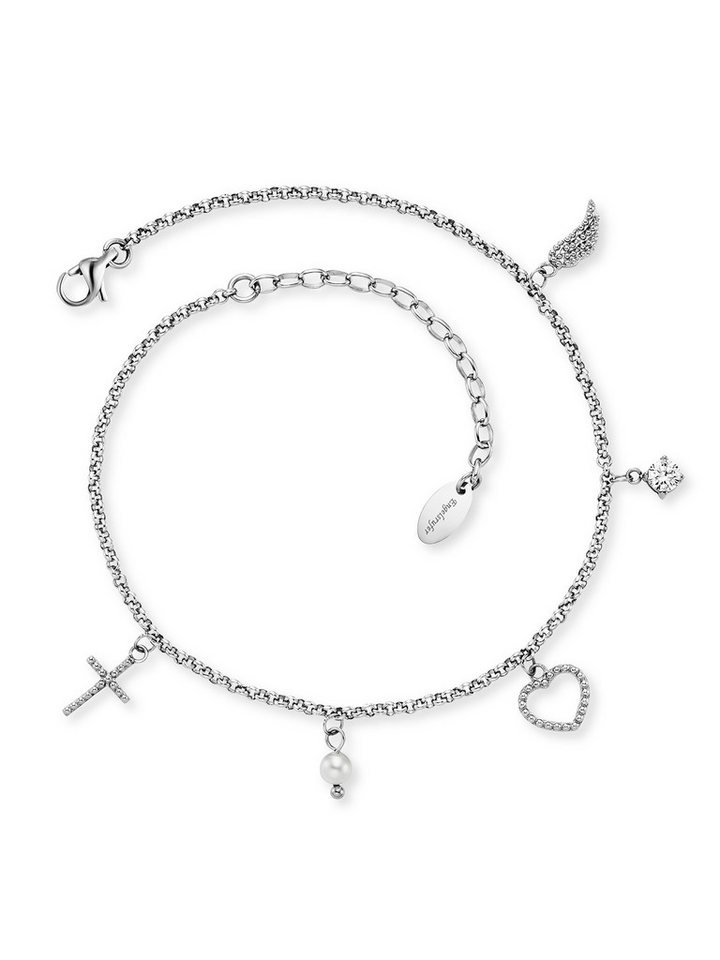 Engelsrufer Fußkette Glaube Liebe Hoffnung, Made in Germany - mit Zirkonia (synth) - mit Süßwasserzuchtperle von Engelsrufer