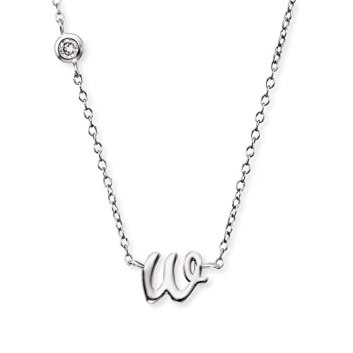 Engelsrufer Halskette aus Sterling Silber mit Anhänger Buchstabe W - besetzt mit einem Zirkonia Stein - in zwei Längen verstellbar - Länge: 44cm von Engelsrufer