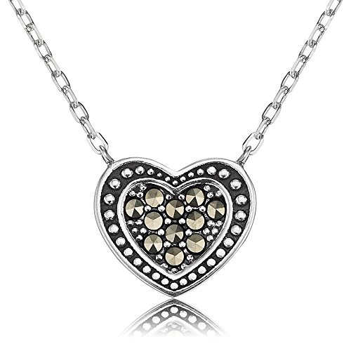 Engelsrufer Damen Halskette mit Anhänger Herz Symbol aus Sterling Silber - besetzt mit 11 Markasit Steinen - Karabinerverschluss - nickelfrei von Engelsrufer