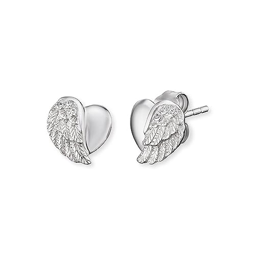 Engelsrufer Herzflügel Ohrstecker für Damen, 925er Sterlingsilber Ohrringe mit schimmernden Zirkonia Steinen, rhodiniertes Silber, nickelfrei, Allergiker geeignet, ERE-LILHEARTWING-ST von Engelsrufer