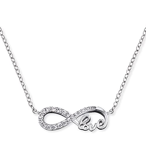 Engelsrufer Infinity Kette mit Anhänger für Damen 925er Sterlingsilber besetzt mit 20 weißen Zirkonia Länge 40 cm plus 4 cm von Engelsrufer