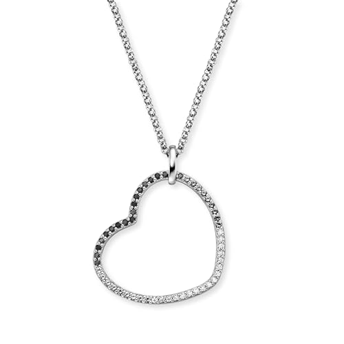 Engelsrufer Kette Herz Shade Silber Schwarz für Damen aus 925er Sterlingsilber - Zirkonia - Karabinerverschluss - Länge: 42+4+4cm von Engelsrufer