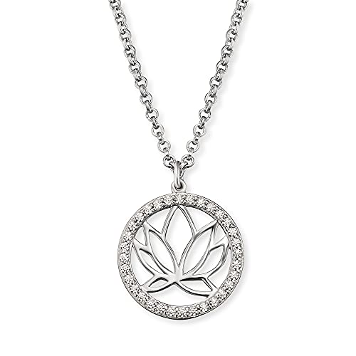 Engelsrufer Lotus Kette mit Anhänger ERN-Lotus-ZI, Lotusblüte, rhodiniertes 925 Sterlingsilber, Zirkonia, Karabinerverschluss, Länge 44 cm von Engelsrufer