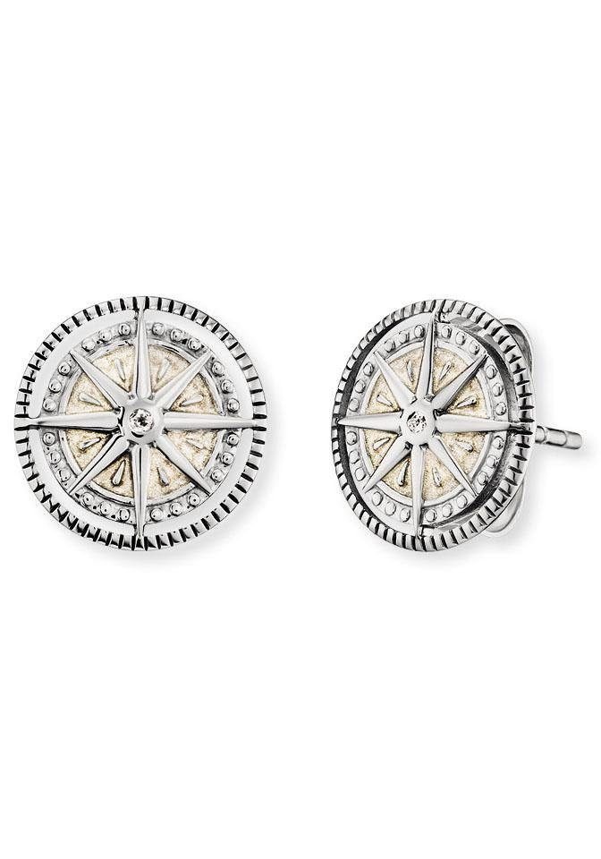 Engelsrufer Paar Ohrstecker Windrose, mit Emaille - mit Zirkonia (synth) von Engelsrufer