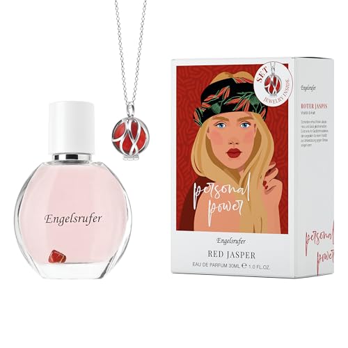 Engelsrufer Powerful Stone Duftset Damen – Eau de Parfum 30ml Personal Power & Paradise Halskette mit echtem Rotem Jaspis aus Edelstahl IP Rhodium – Geschenk Frauen von Engelsrufer