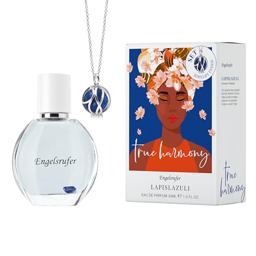 Engelsrufer Powerful Stone Duftset Damen – Eau de Parfum 30ml True Harmony & Paradise Halskette mit echtem Lapislazuli aus Edelstahl IP Rhodium – Geschenk Frauen von Engelsrufer