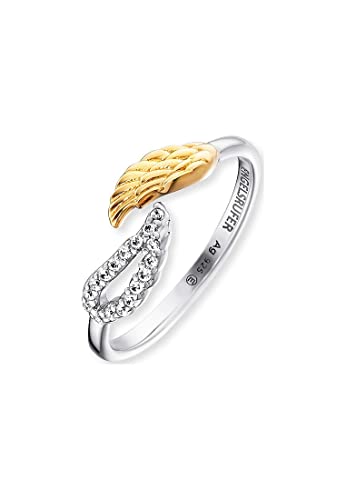 Engelsrufer Damen-Ring aus 925 Sterling Silber mit goldfarbenen Engelsflügeln und Zirkonia, Größenverstellbar, ERR-TWINWING-ZI-G von Engelsrufer