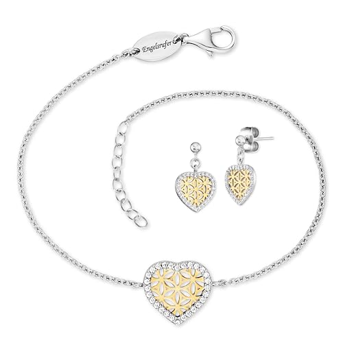 Engelsrufer Schmuck-Set Damen – Armband & Ohrstecker Herz Lebensblume – mit weißen Zirkonia – Eleganter Modeschmuck von Engelsrufer