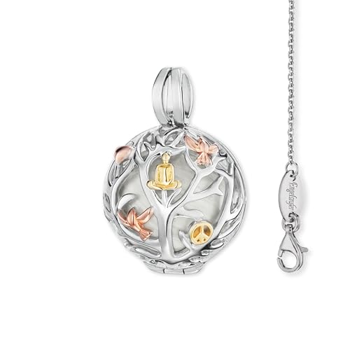 Engelsrufer Schmuckset Damen – Lebensbaum Klangkugel Anhänger mit weißer Klangkugel & Ankerkette – 925 Sterlingsilber rhodiniert von Engelsrufer