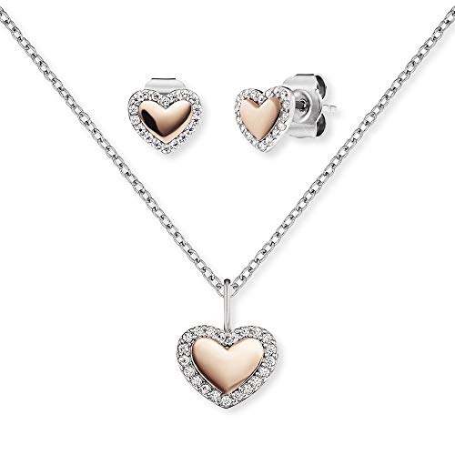 Engelsrufer Schmuck-Set Kette und Ohrringe Herz Zweifarbig ERMT-LILHEART6-BI-ZI von Engelsrufer