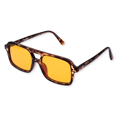 Engelsrufer Unisex Sonnenbrille mit Etui & Mikrofaser-Tuch – Tortoise-Brauner Rahmen mit gelb getönten Gläsern – UV400 Schutz – Filterklasse 3 – Kunststoff von Engelsrufer