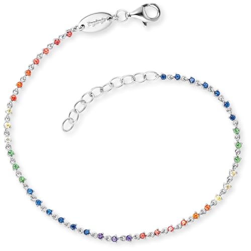 Engelsrufer mehrfarbiges Damen Armband silber aus Sterling Silber besetzt mit 41 Multicolor Zirkonia Steinen, Karabinerverschluss, längenverstellbar, nickelfrei, ERB-LILMOON2-ZIM von Engelsrufer