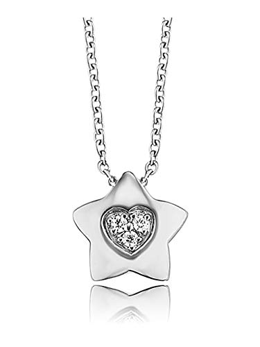 Herzengel Mädchen Kinder Halskette aus Sterling Silber und einem Stern Anhänger mit innenliegenden Herz Symbol und Zirkonia Steinen - Karabinerverschluss - längenverstellbar - nickelfrei von Herzengel