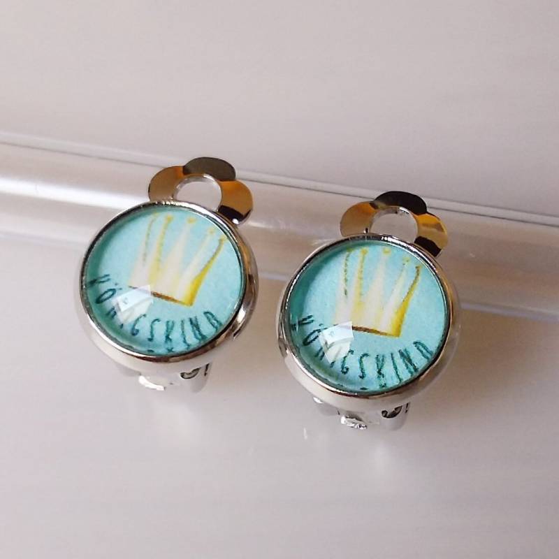 Königskind Mädchen Ohrclips Oder Ohrstecker Krone/Kinder Ohrringe /Mädchen/Farbe Türkis Silber/ Geschenk von Engelswunsch