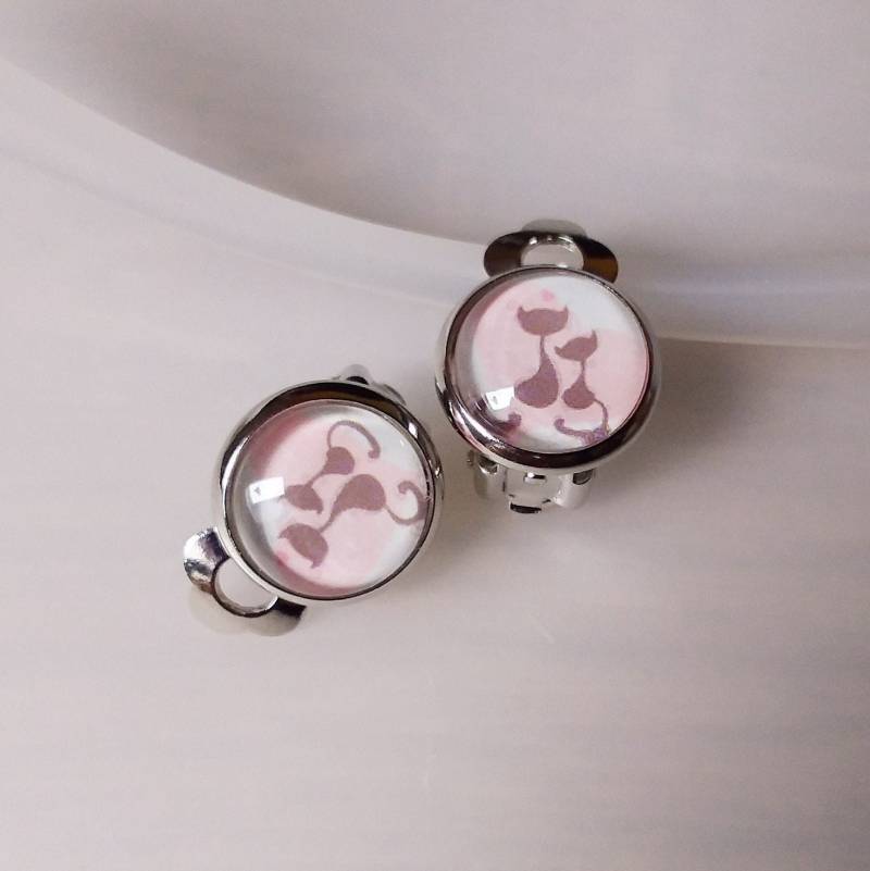 Mädchen Ohrclips/Ohrstecker Katze/Kätzchen /Cabochon Ohrringe /Edelstahl /Kinder Ohrclips/ Kinderschmuck von Engelswunsch