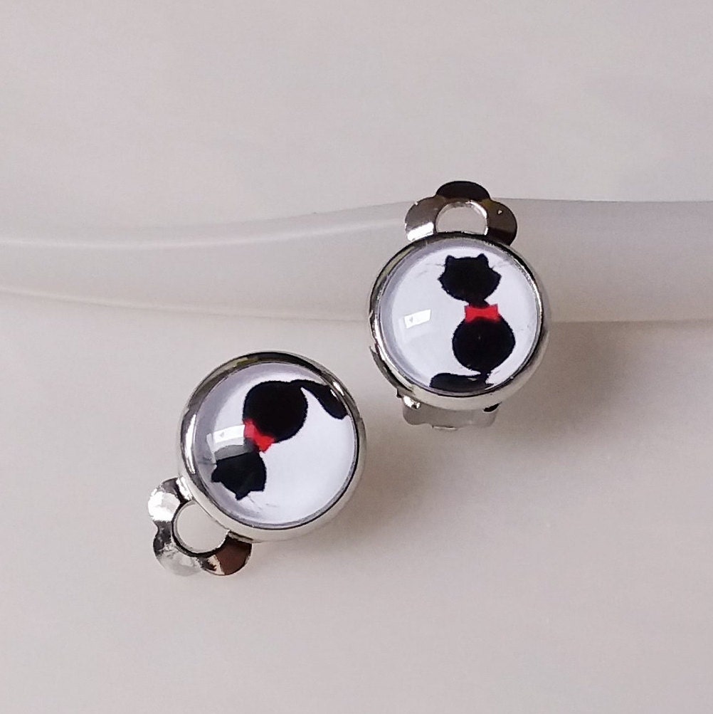 Mädchen Ohrclips/Ohrstecker Katze/Kätzchen /Cabochon Ohrringe /Edelstahl /Kinder Ohrclips/ Kinderschmuck von Engelswunsch